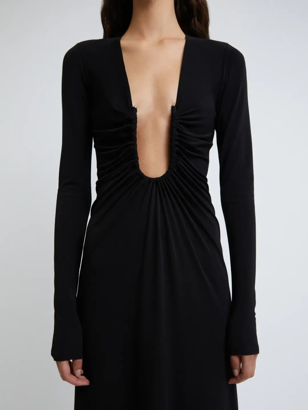 Christopher Esber Arced Palm Long Sleeve Dress in Black Size 8 for rent on The Volte - main image