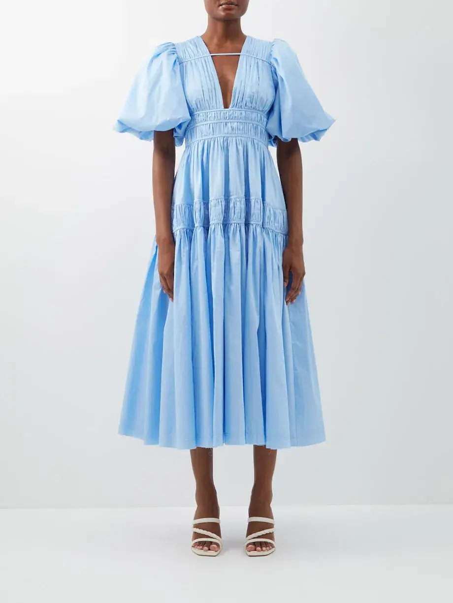 Aje Fallingwater Gathered Midi Dress Light Blue Size L / AU 12 for rent on The Volte - main image