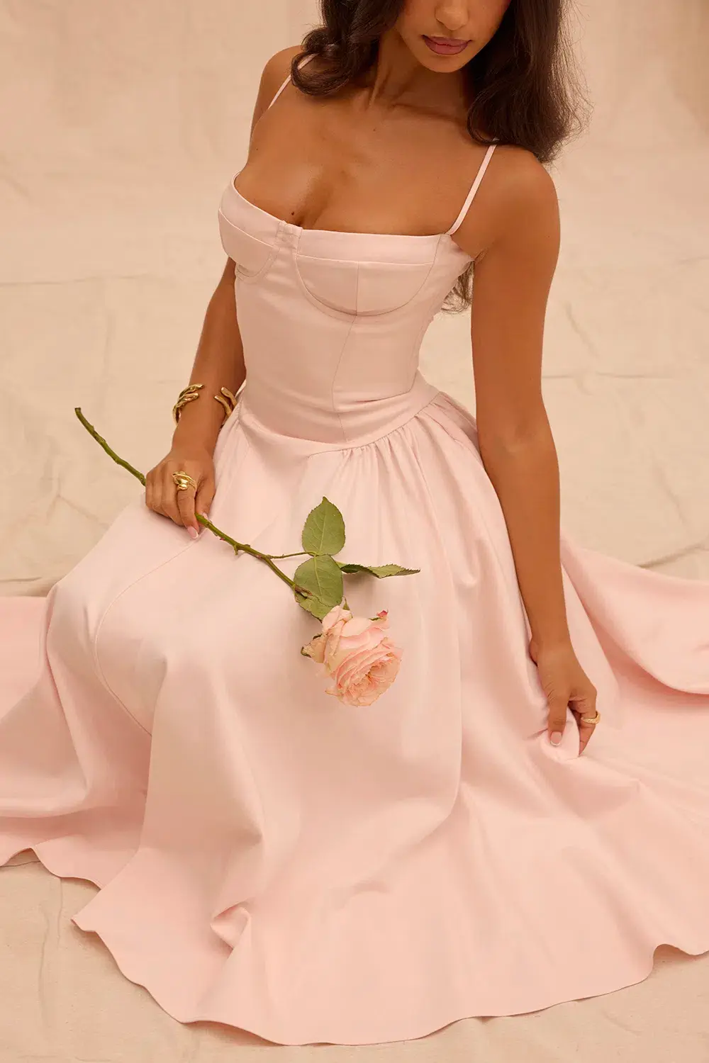 House Of CB Samaria Parfait Twill Corset Midi Dress Peach Size S / AU 8 for rent on The Volte - main image