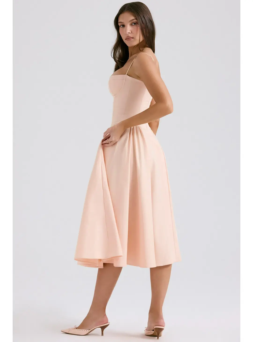 House Of CB Samaria Parfait Twill Corset Midi Dress Peach Size S / AU 8 for rent on The Volte - main image