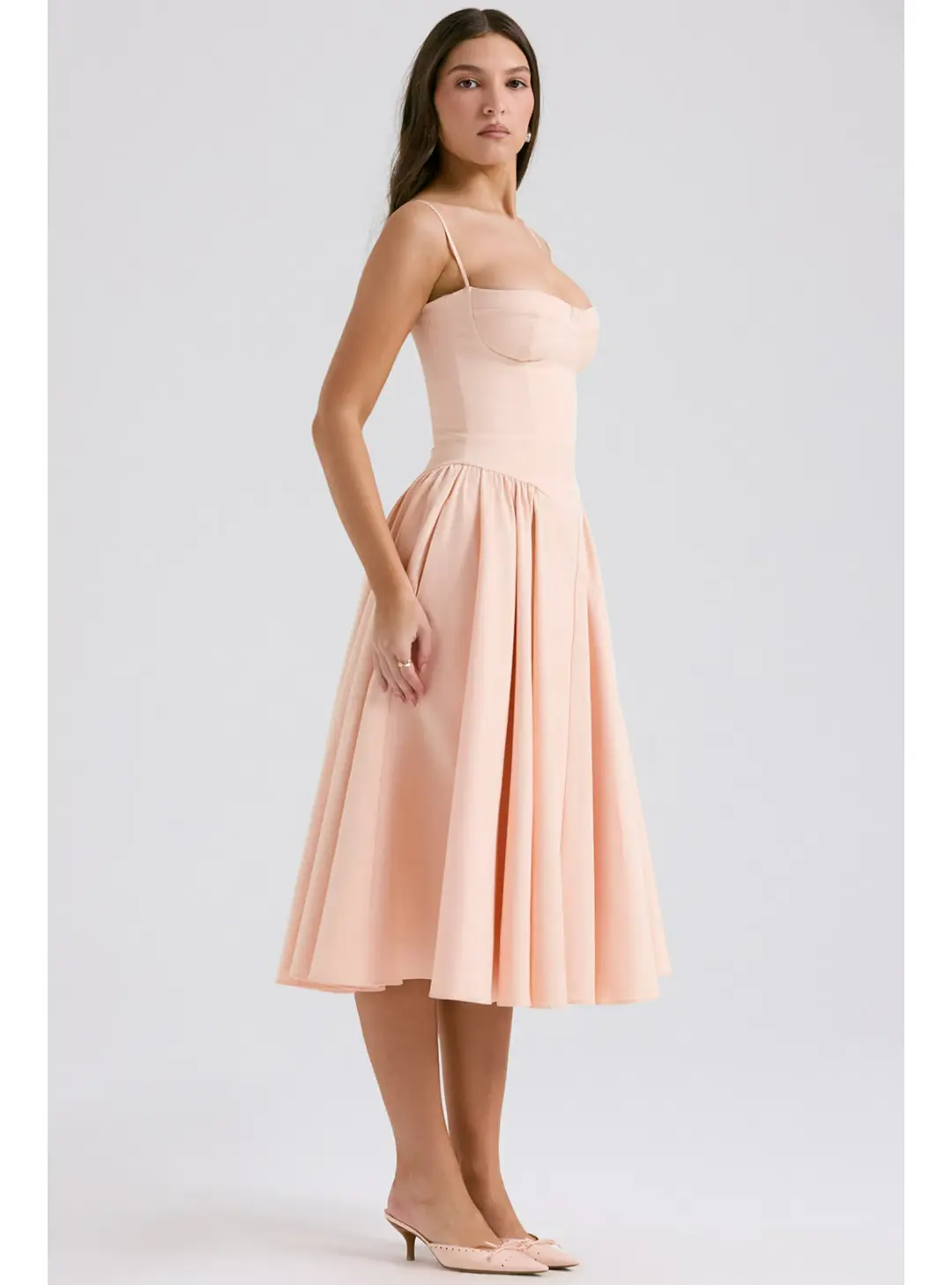 House Of CB Samaria Parfait Twill Corset Midi Dress Peach Size S / AU 8 for rent on The Volte - main image