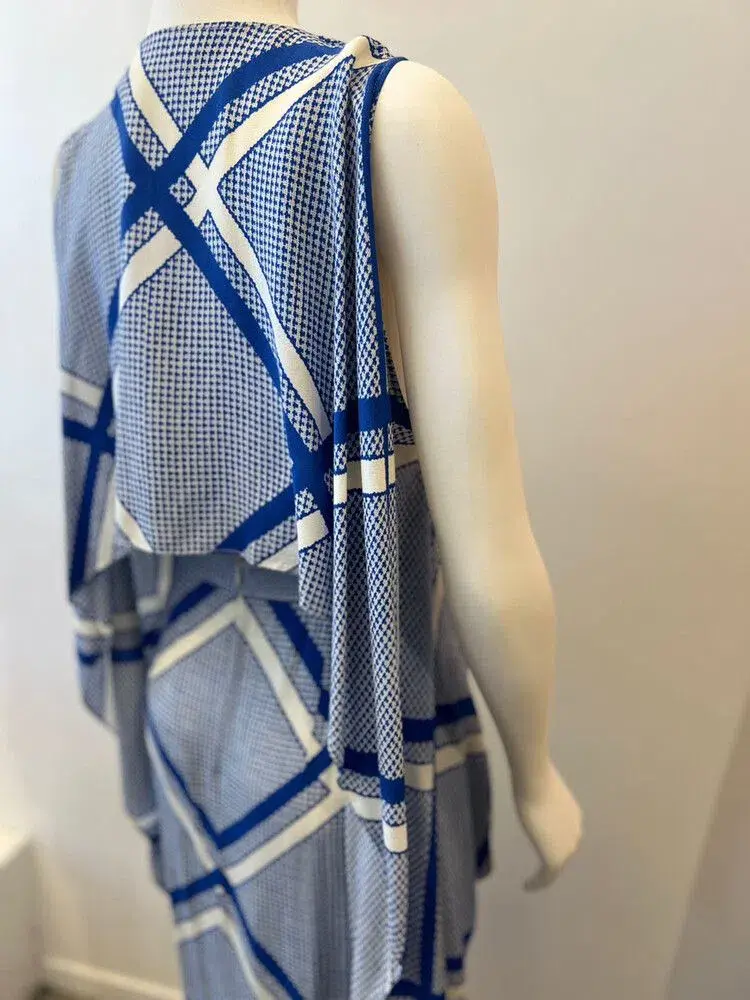 Sass & Bide The Flight Geometric Maxi Dress Blue/White Size AU 12 for rent on The Volte - main image