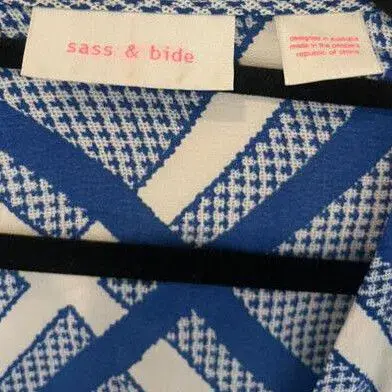 Sass & Bide The Flight Geometric Maxi Dress Blue/White Size AU 12 for rent on The Volte - main image