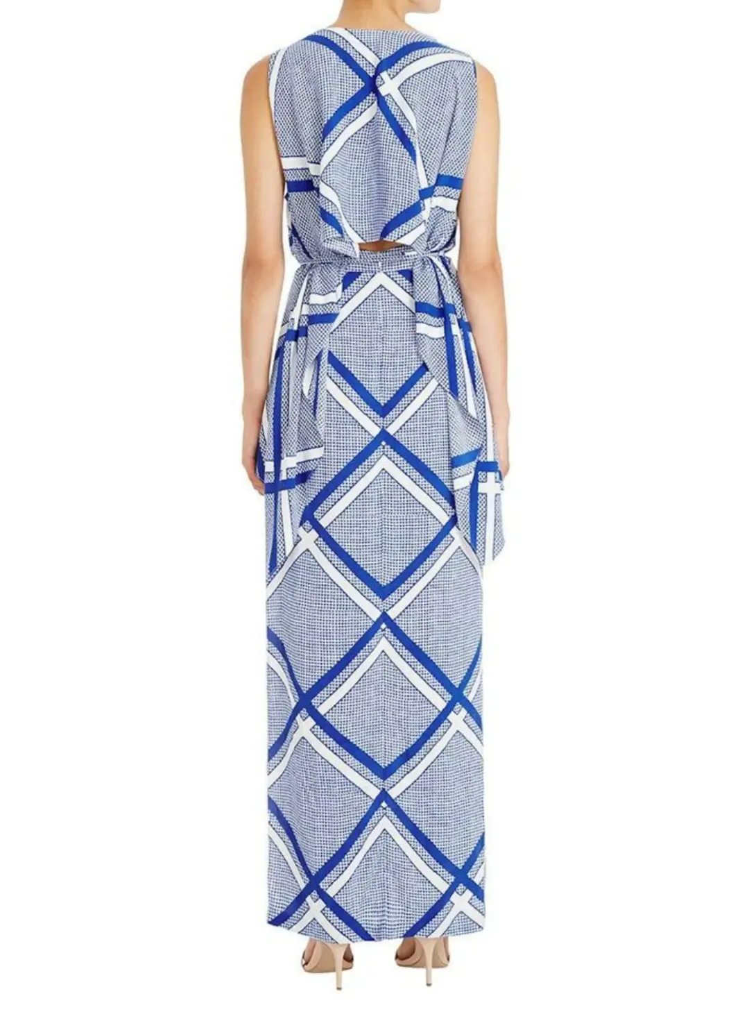 Sass & Bide The Flight Geometric Maxi Dress Blue/White Size AU 12 for rent on The Volte - main image