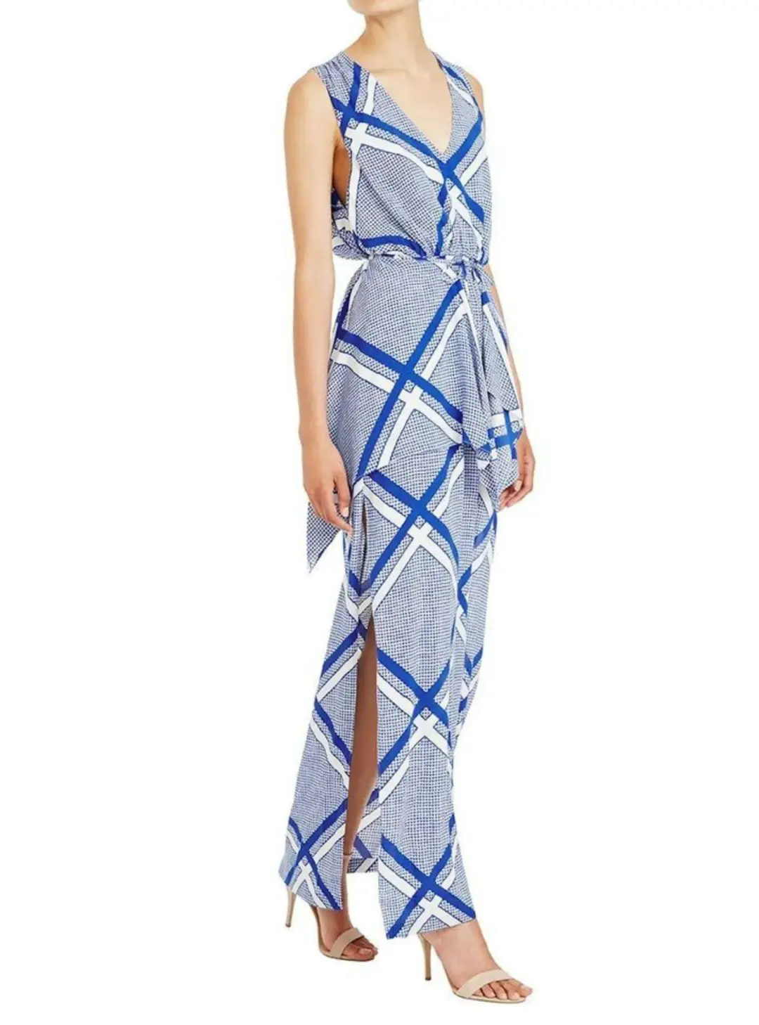 Sass & Bide The Flight Geometric Maxi Dress Blue/White Size AU 12 for rent on The Volte - main image
