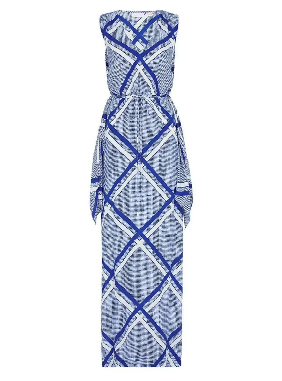 Sass & Bide The Flight Geometric Maxi Dress Blue/White Size AU 12 for rent on The Volte - main image