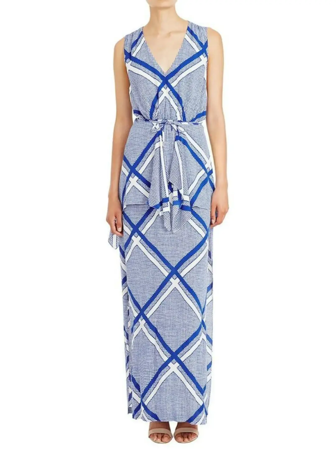 Sass & Bide The Flight Geometric Maxi Dress Blue/White Size AU 12 for rent on The Volte - main image