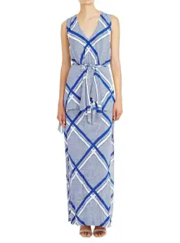 Sass & Bide The Flight Geometric Maxi Dress Blue/White Size AU 12 for rent on The Volte - image 1