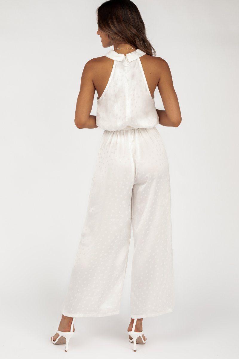 Dahlia White Button Front Jumpsuit Size 10 for rent on The Volte - main image