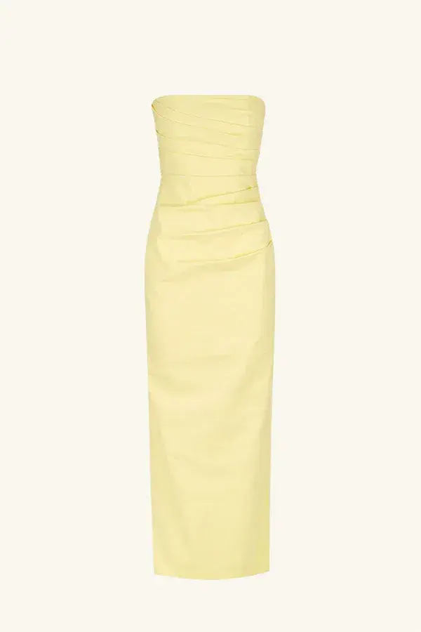 Shona Joy Lani Strapless Draped Maxi Dress Lemon Size 10 for rent on The Volte - main image