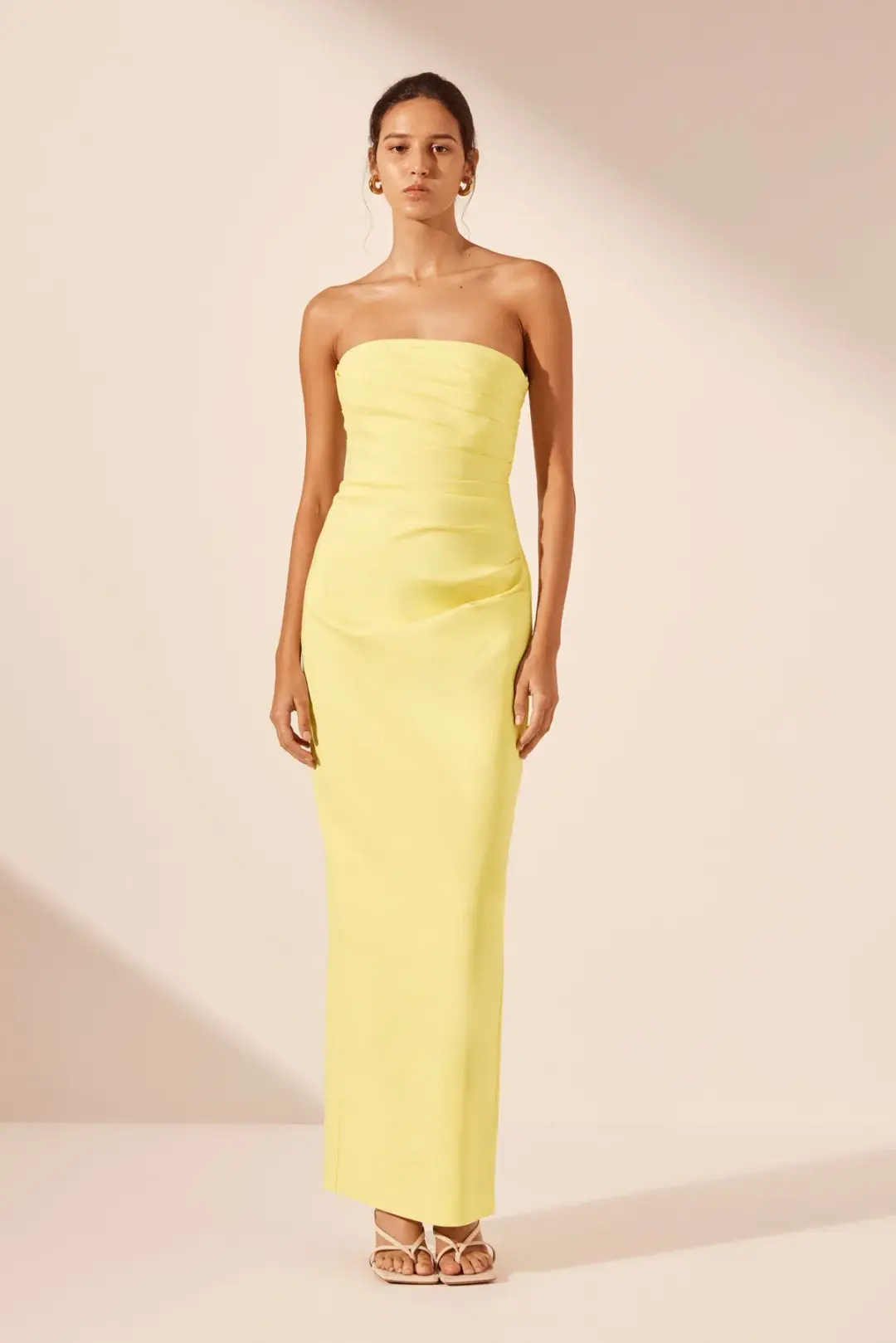 Shona Joy Lani Strapless Draped Maxi Dress Lemon Size 10 for rent on The Volte - main image
