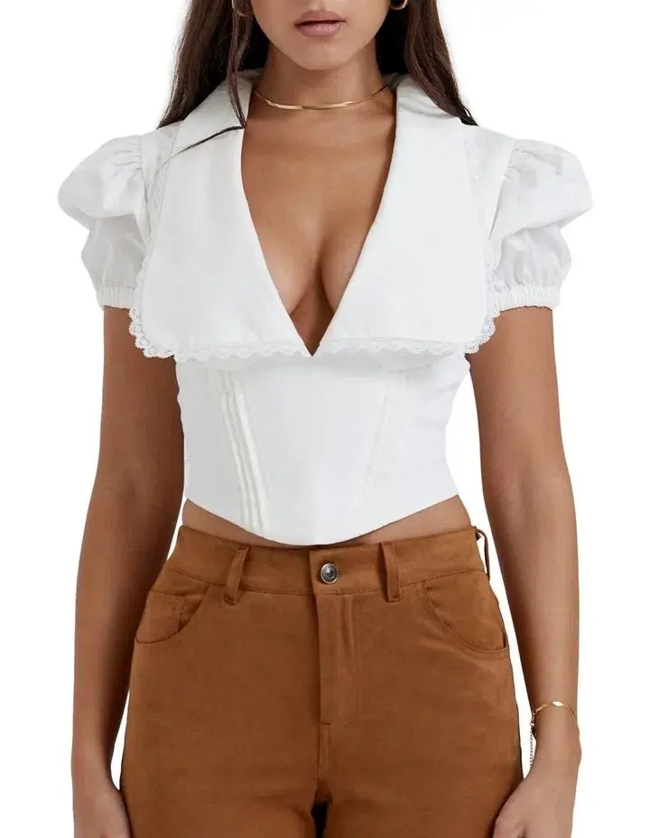 House of CB Augusta Pin Tuck Top White Size S / AU 8 for rent on The Volte - main image