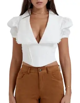 House of CB Augusta Pin Tuck Top White Size S / AU 8 for rent on The Volte - image 2