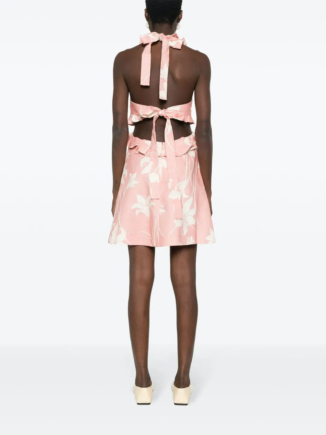 Zimmermann Acadian Tie Back Mini Dress in Pink/Ivory Floral Size 2 / AU 12 for rent on The Volte - main image