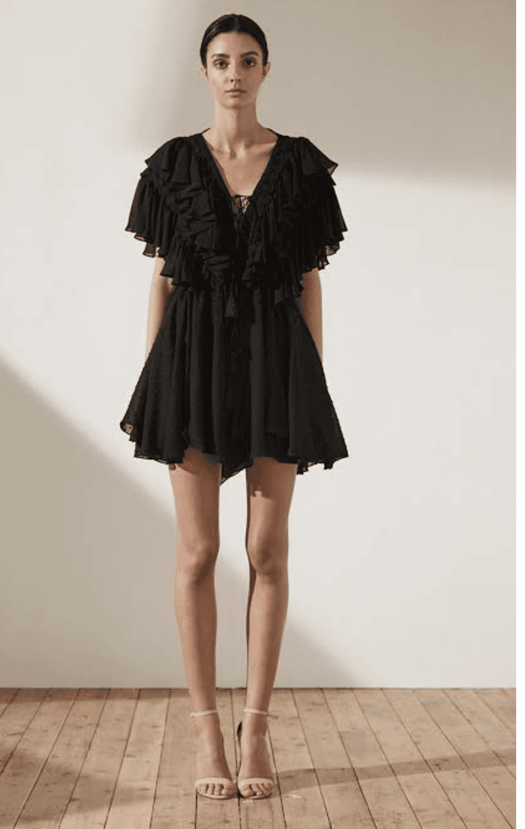 Black Shona Joy Stella ruffle dress size 8 for rent on The Volte - main image
