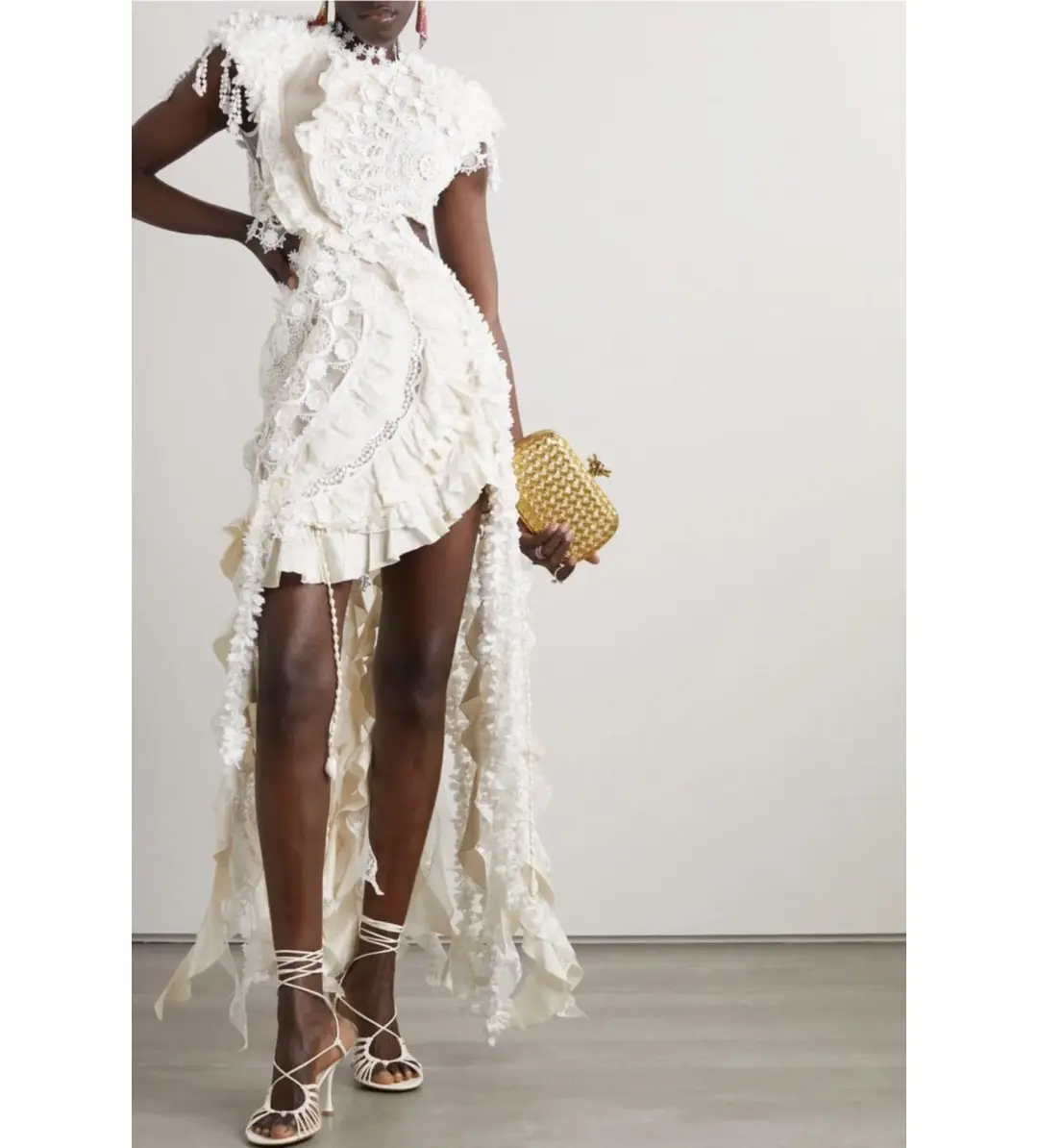 Zimmermann Wonderland Lace Frill Mini Dress Cream Size 0/ AU 8 for rent on The Volte - main image