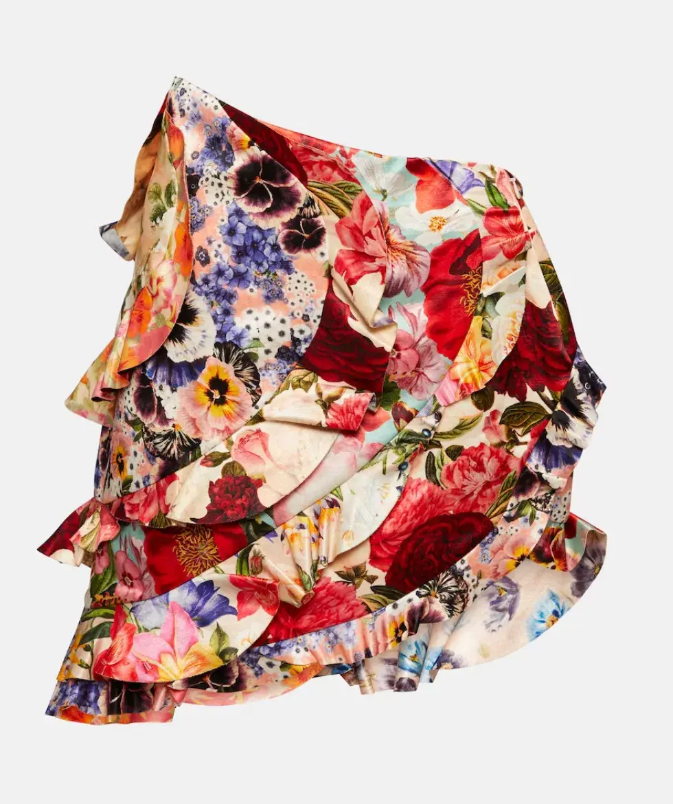 Zimmermann Wonderland Frill Mini Skirt Spliced Multi Floral Size 0/ Au 8 for rent on The Volte - main image