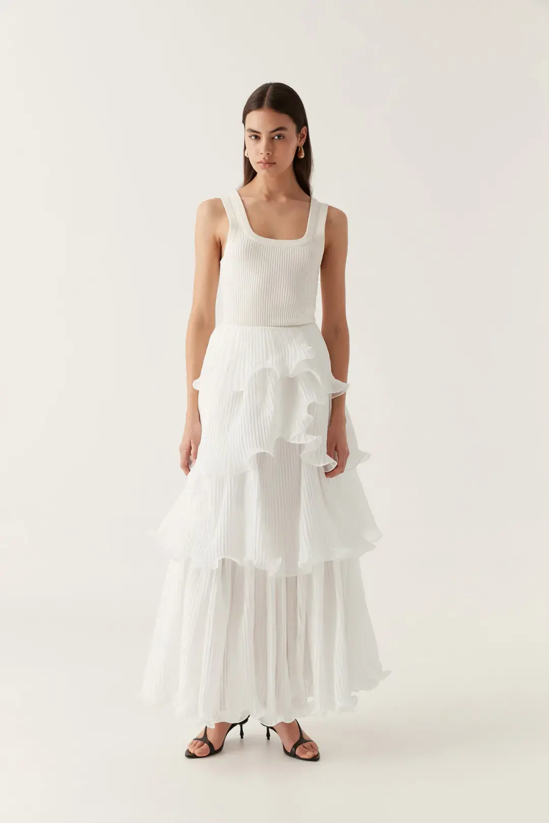 Aje Cosmos Tiered Maxi Skirt Ivory Size 12 for rent on The Volte - main image