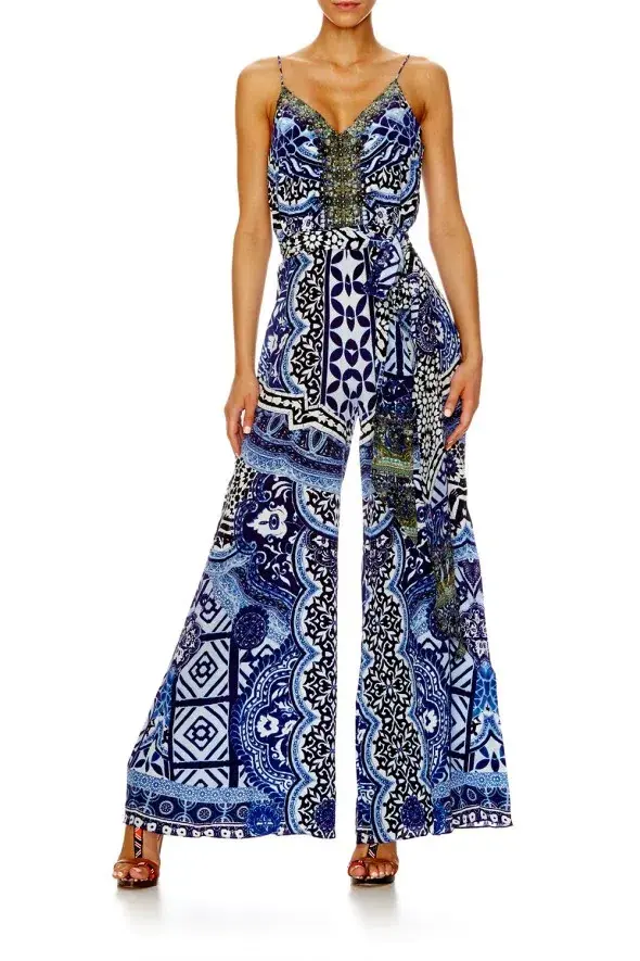 Camilla Under the Medina Moon Wide Leg Jumpsuit Blue Print Size 10 for rent on The Volte - main image