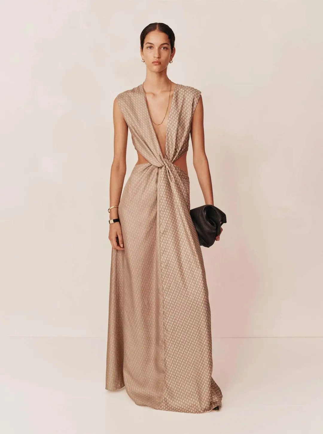 Esse Linka Twist Maxi Dress Brown Print Size 6 for rent on The Volte - main image