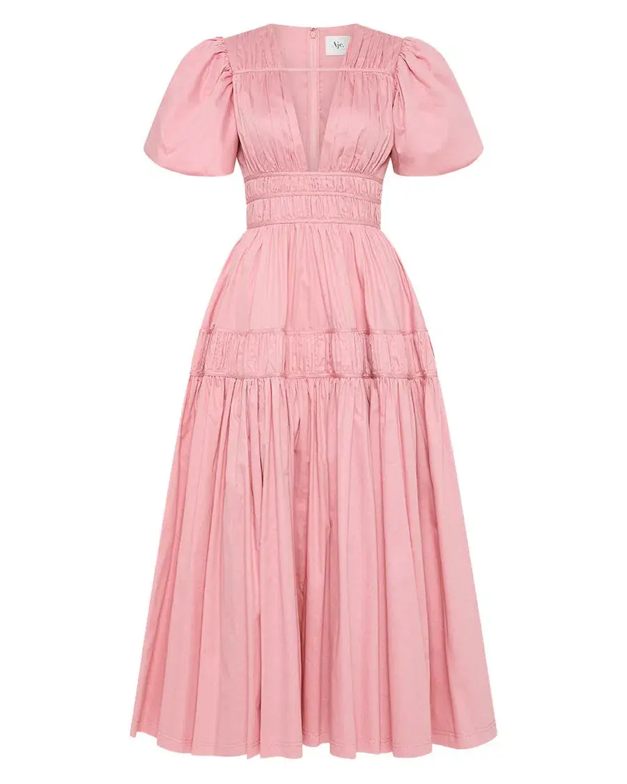 Aje Fallingwater Midi Dress Chalk Pink Size 12 for rent on The Volte - main image