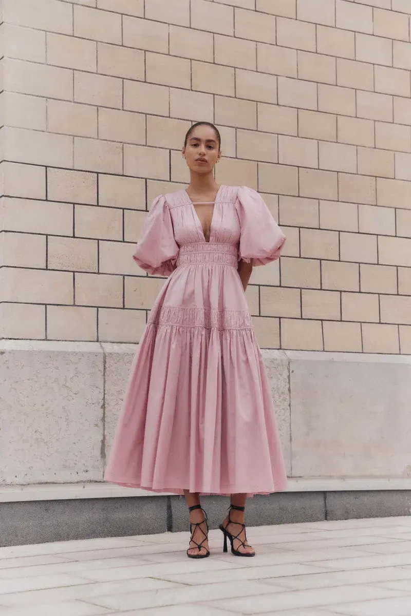 Aje Fallingwater Midi Dress Chalk Pink Size 12 for rent on The Volte - main image