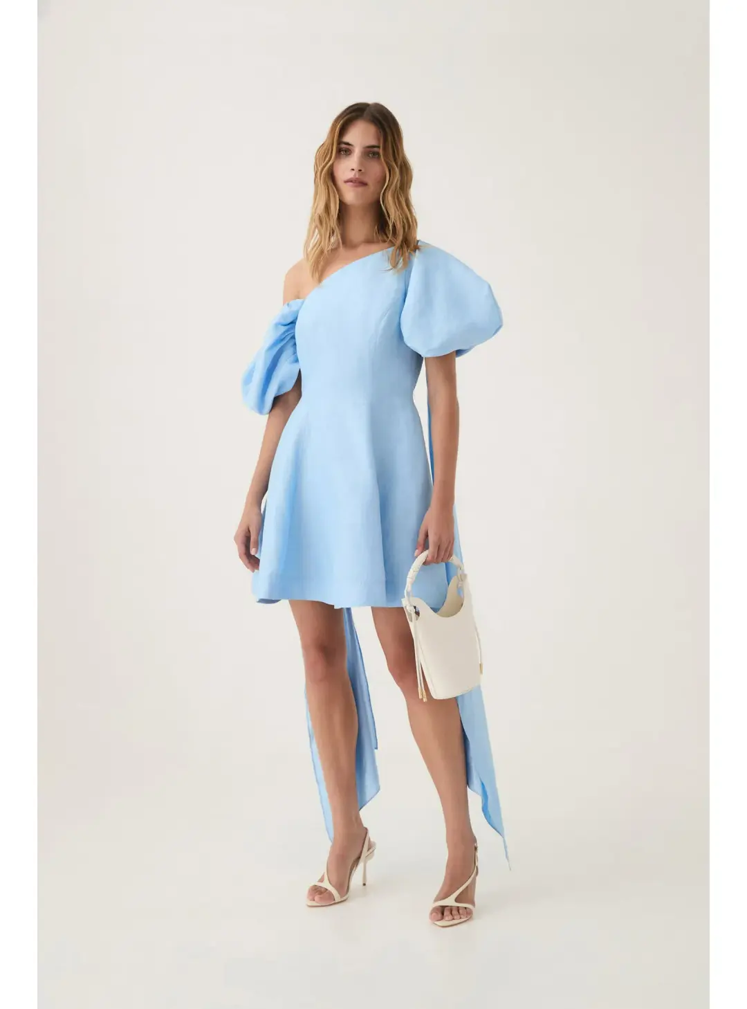 Aje Arista Tulip Sleeve Mini Dress Powder Blue Size AU 6 for rent on The Volte - main image