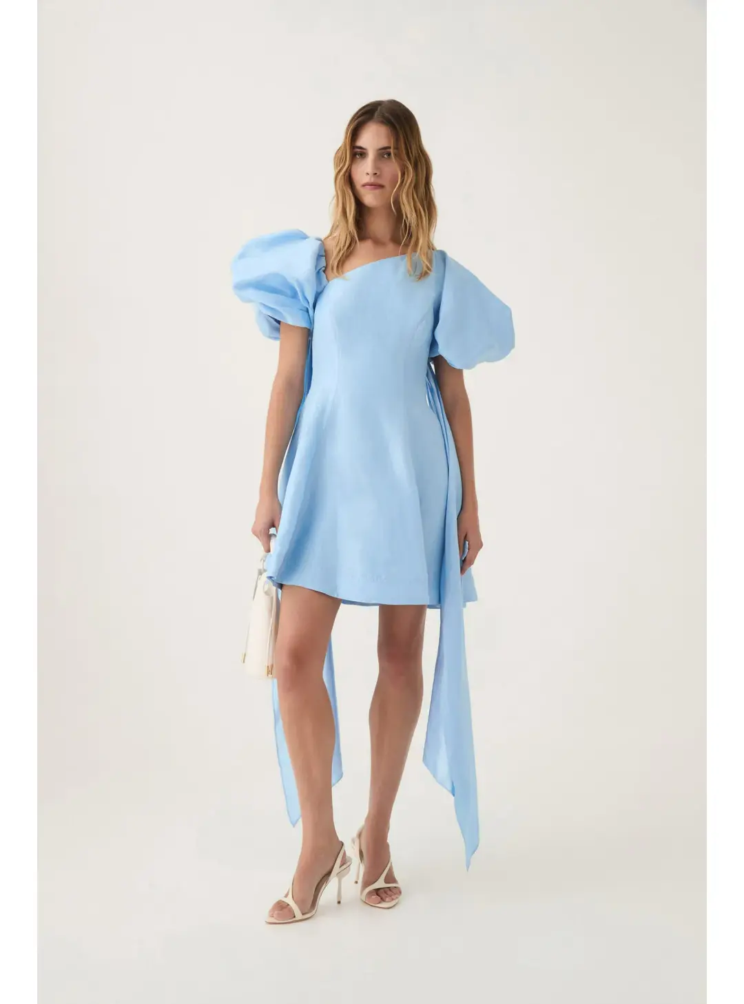 Aje Arista Tulip Sleeve Mini Dress Powder Blue Size AU 6 for rent on The Volte - main image