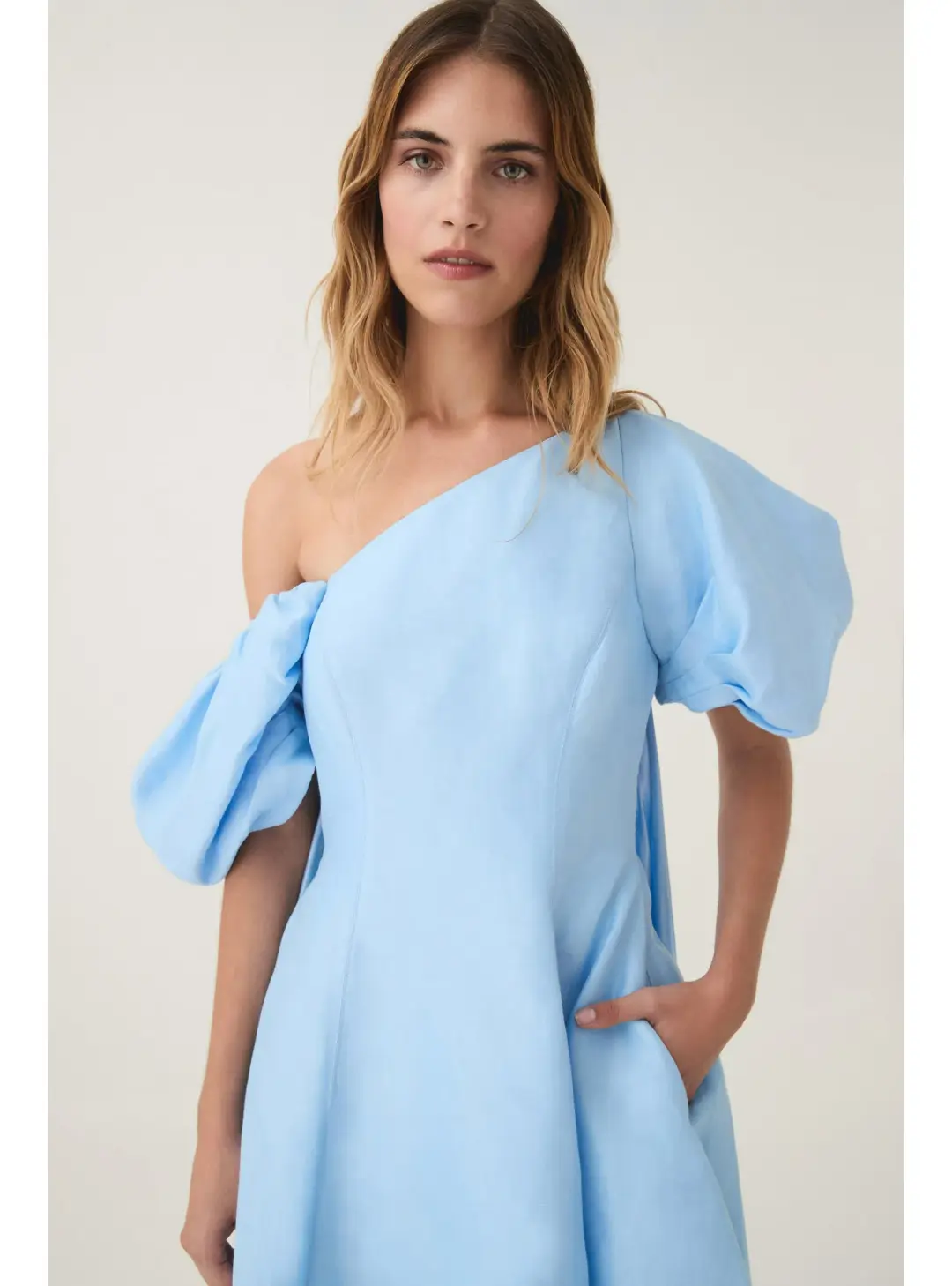 Aje Arista Tulip Sleeve Mini Dress Powder Blue Size AU 6 for rent on The Volte - main image