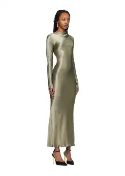 Bec & Bridge Ren Satin Long Sleeve Midi Dress Dark Olive Size AU 8 for rent on The Volte - image 2