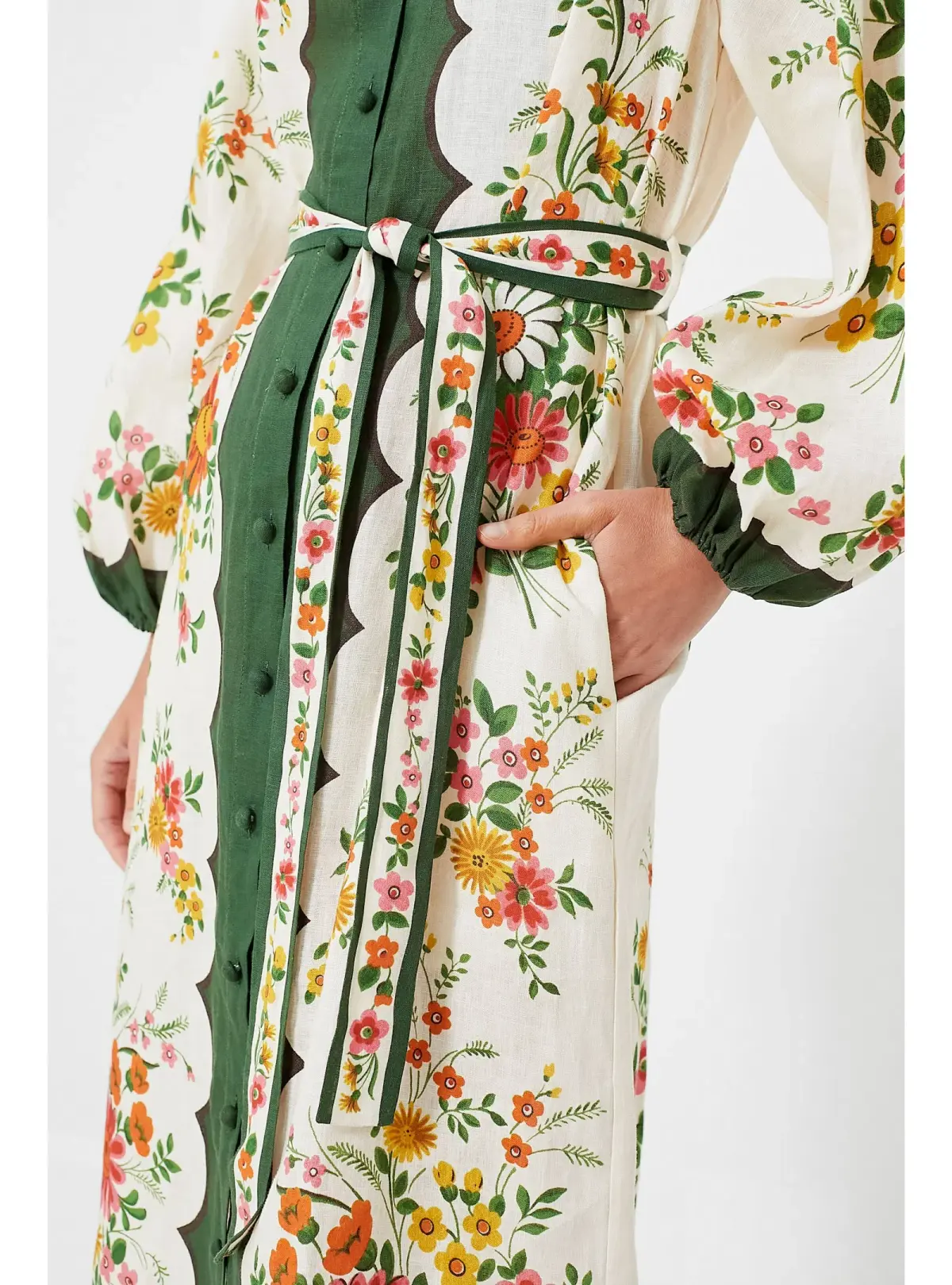 Alemais Elisabetta Belted Linen Midi Shirt Dress Floral Print Size AU 8 - Image 3