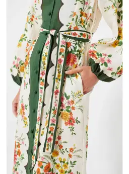 Alemais Elisabetta Belted Linen Midi Shirt Dress Floral Print Size AU 8 for rent on The Volte - image 3