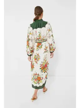 Alemais Elisabetta Belted Linen Midi Shirt Dress Floral Print Size AU 8 for rent on The Volte - image 4