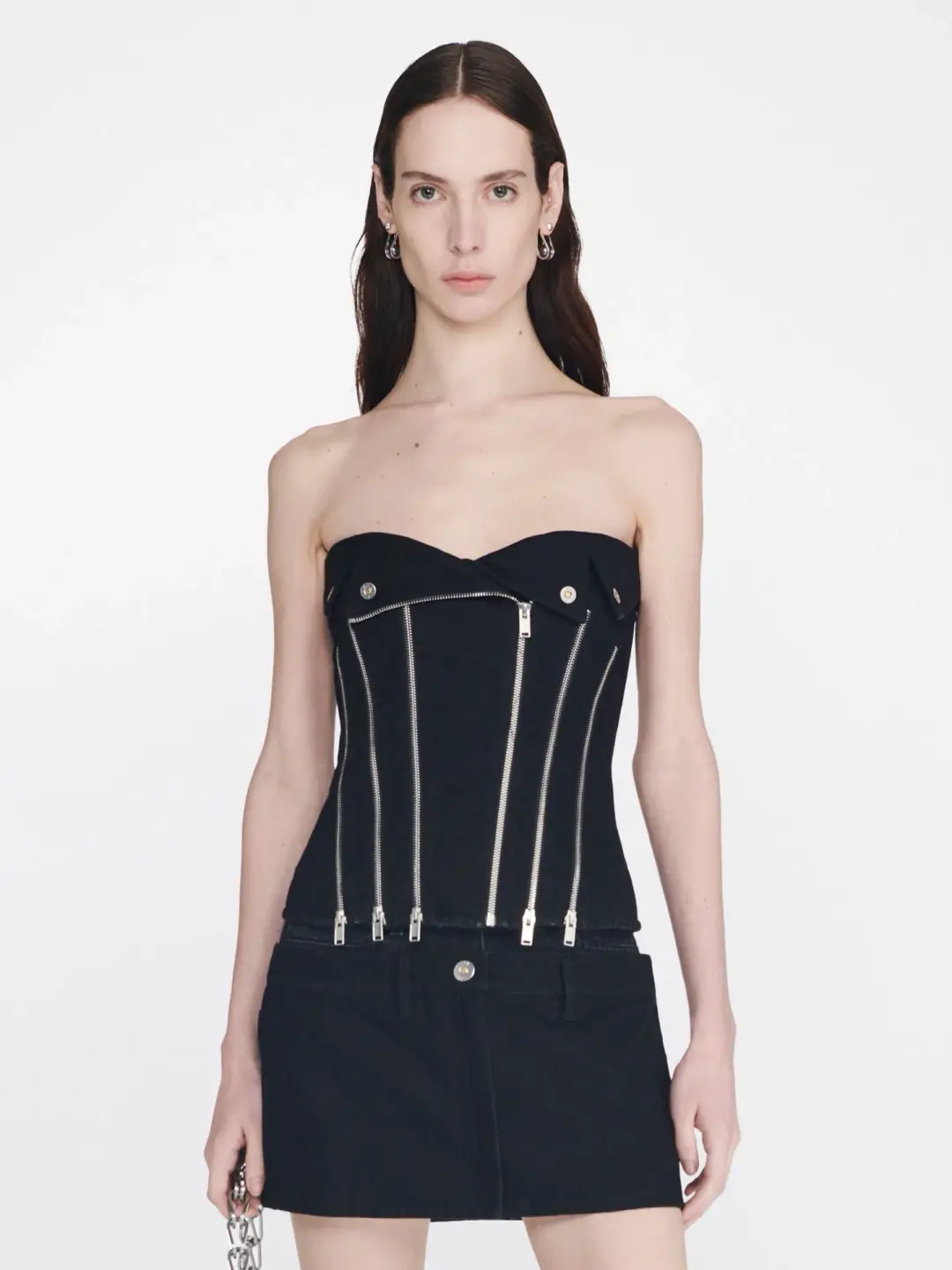 Dion Lee Darted Denim Biker Corset Black Size 8 for rent on The Volte - main image