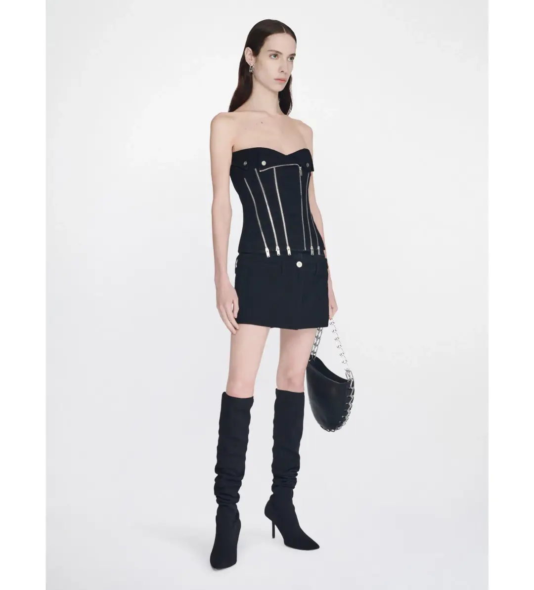 Dion Lee Darted Denim Biker Corset Black Size 8 for rent on The Volte - main image