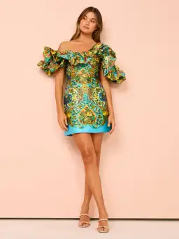 Alemais Sofie Off Shoulder Midi Dress Multi Size 12