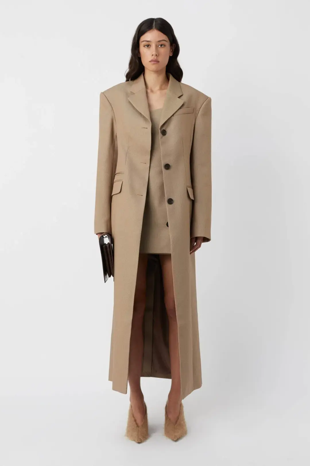 Camilla and Marc Asteria Mini Dress & Coat Set in Tan Brown Size 8 for rent on The Volte - main image