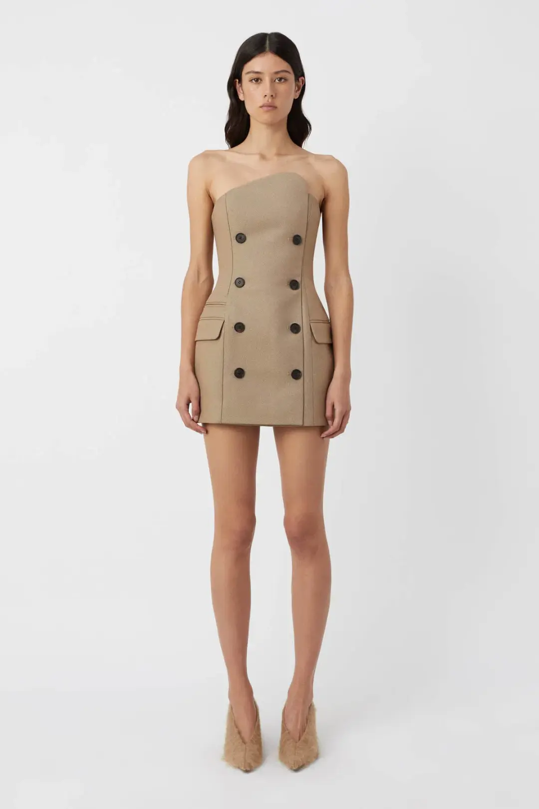 Camilla and Marc Asteria Mini Dress & Coat Set in Tan Brown Size 8 for rent on The Volte - main image