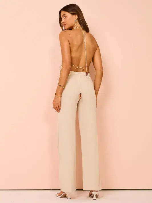 Bec & Bridge Desiree Halter Top and Straight Leg Pants Set in Sand Size 8 for rent on The Volte - main image