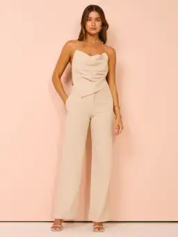 Bec & Bridge Desiree Halter Top and Straight Leg Pants Set in Sand Size 8 for rent on The Volte - image 2