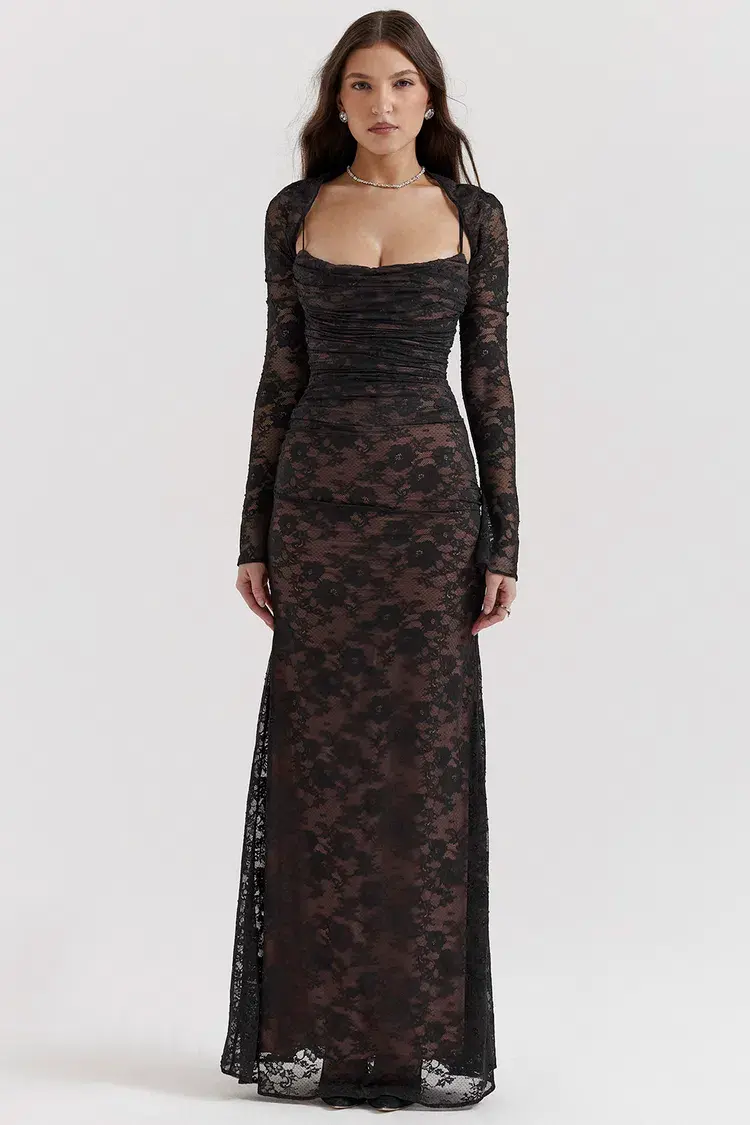 House Of Cb Artemis Lace Maxi Dress Black Size 12 for rent on The Volte - main image