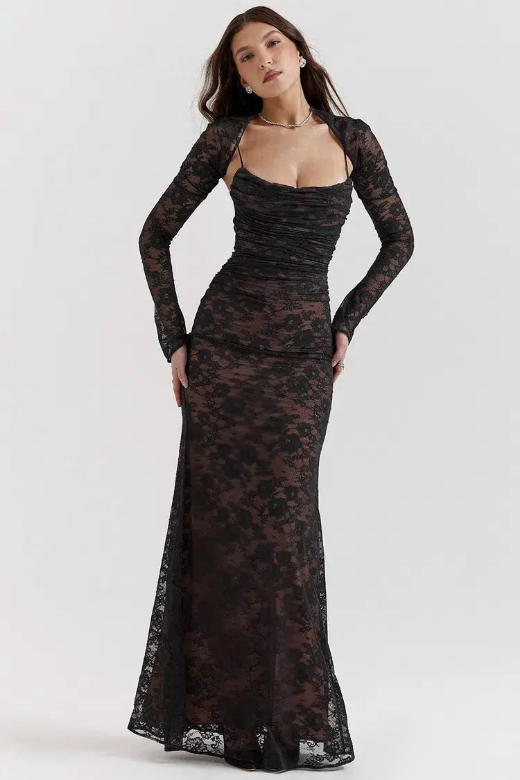 House Of Cb Artemis Lace Maxi Dress Black Size 12 for rent on The Volte - main image