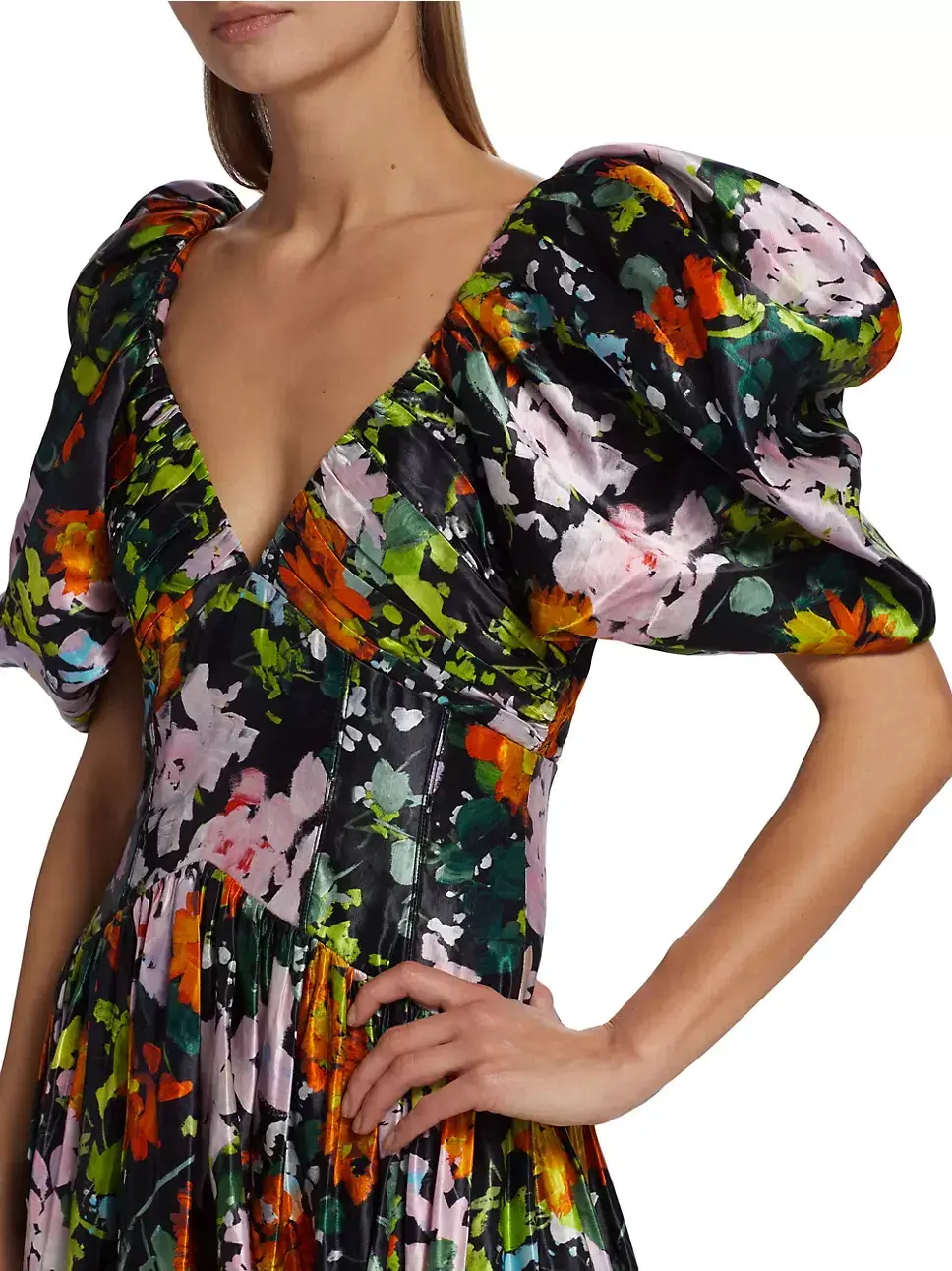 Aje Gabrielle Plunge Midi Dress Midnight Floral Size 8 for rent on The Volte - main image