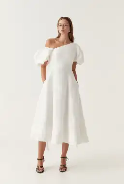 AJE Arista Tulip Sleeve Midi Dress White Size 10 for rent on The Volte - image 1