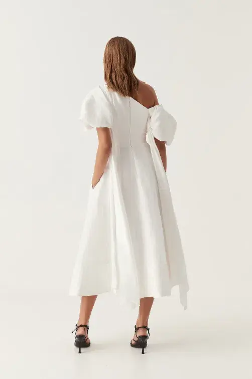 AJE Arista Tulip Sleeve Midi Dress White Size 10 for rent on The Volte - main image