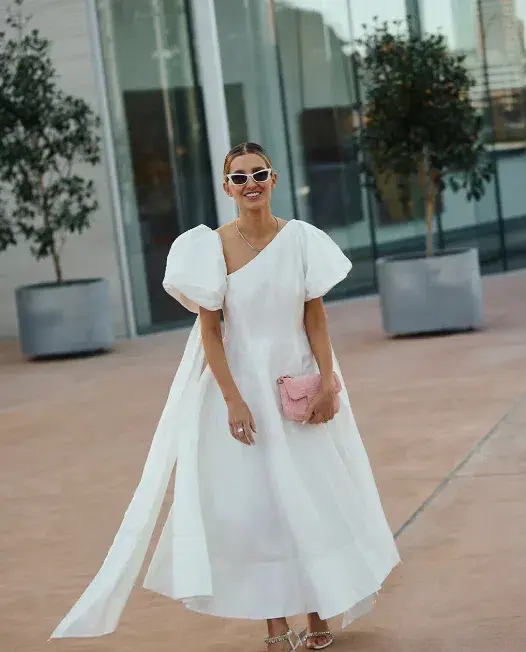 AJE Arista Tulip Sleeve Midi Dress White Size 10 for rent on The Volte - main image