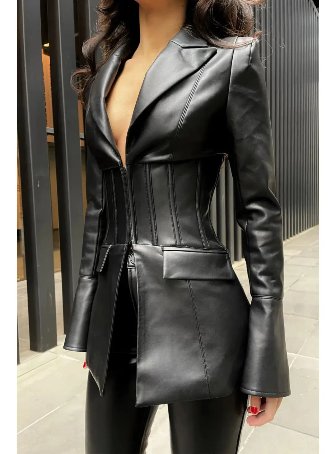 Eliya The Label Kirstin Vegan Leather Blazer Black Size XS / AU 6 for rent on The Volte - main image