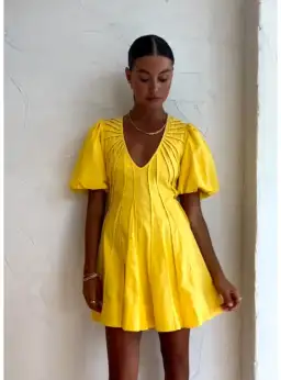 By Nicola Pineapple Mini Dress in Yellow Size AU 8 for rent on The Volte - image 3