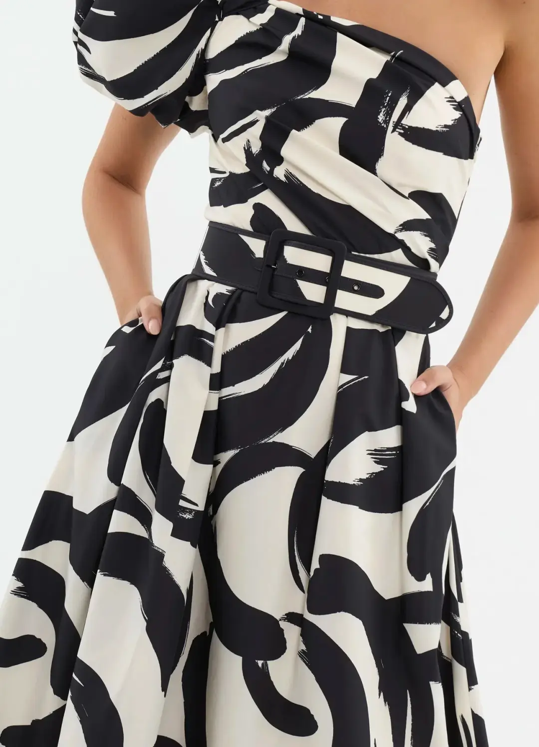 Rebecca Vallance Pompidou One Shoulder Midi Dress Print Size 10 for rent on The Volte - main image