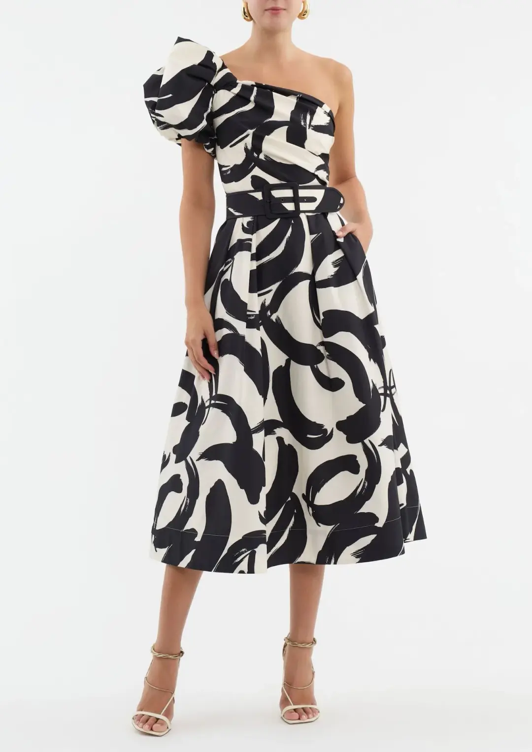 Rebecca Vallance Pompidou One Shoulder Midi Dress Print Size 10 for rent on The Volte - main image